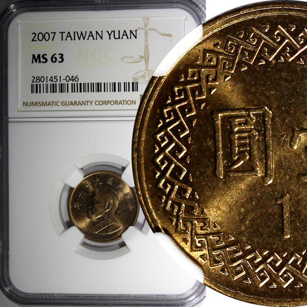 TAIWAN Chiang Kai-shek 2007 1 Yuan NGC MS63 Y# 551 (046)