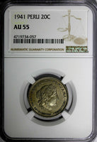 Peru Copper-Nickel 1941 20 Centavos NGC AU55 BETTER DATE KM# 215.2
