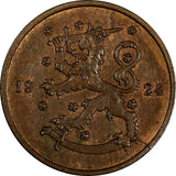 Finland Copper 1924 10 Penniä  UNC Condition KM# 24 (17 471)