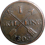 SWEDEN 1805  1 SKILLING OVERSTRUCK ON 2 ORE S.M. 1749 FREDRIK I  KM#566 (2374A)