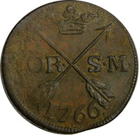 SWEDEN Adolf Frederick (1751-1771) Copper 1766 S.M.2 Ore 33.7 mm KM# 461 (14742)