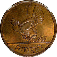 IRELAND Republic Bronze 1966 1 Penny NGC MS66 BN RED TOP GRADED KM# 11 (005)