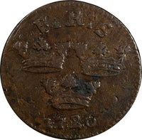 Sweden Frederick I Copper 1720 KM 1 Ore  OVERSTRUCK on 1 Daler KM# 383.1(18 678)