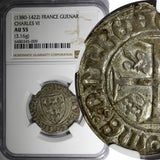 FRANCE Charles VI 1380-1422 Silver Blanc Guenar NGC AU55 Duplessy-377d (9)