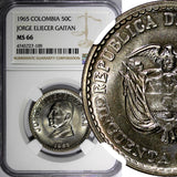 Colombia 1965 50 Centavos NGC MS66 Jorge Eliecer Gaitan GEM BU COIN KM# 225(109)