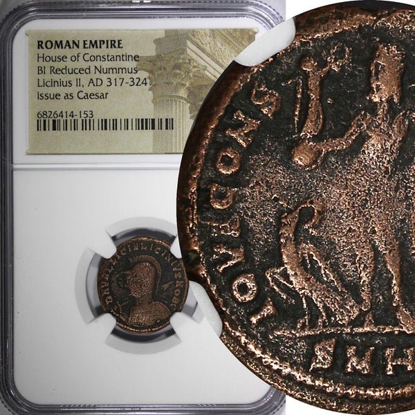 ROMAN Licinius II as CAESAR AD 317-324 BI NUMMUS /JUPITER w Victory EAGLE NGC(3)