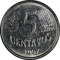 Brazil Stainless Steel 1997 5 Centavos ERROR Double Die Obverse KM# 632 (18 126)