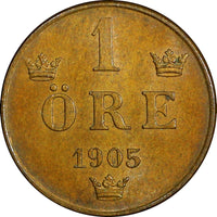 Sweden Oscar II Bronze 1905 Öre extra Large letters GEM BU COIN KM# 750 (21 929)