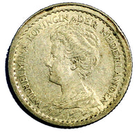 Netherlands Wilhelmina I Silver 1913 10 Cents Toned KM# 145 (5153)