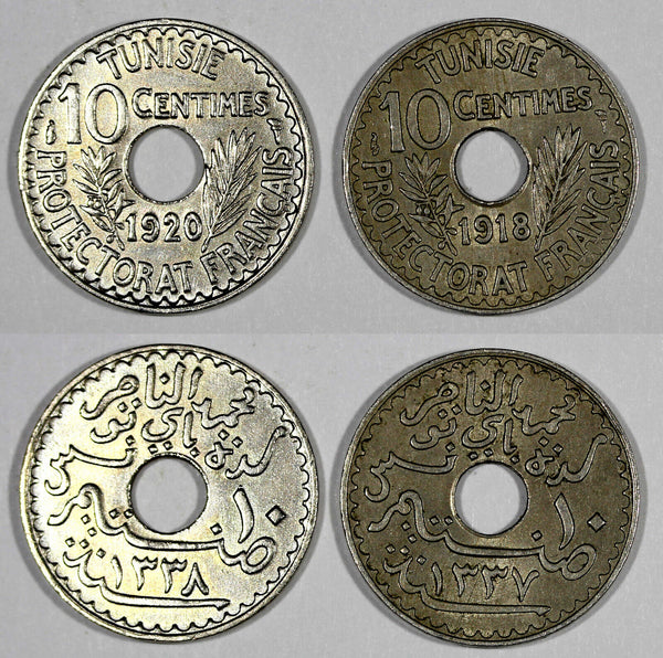 TUNISIA LOT OF 2 COINS  Muhammad V 1918-1920 10 Centimes UNC KM# 243 (20 821)