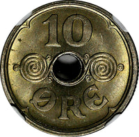 DENMARK Christian X 1925 HCN; GJ 10 Ore NGC MS65 TOP GRADED KM# 822.1 (014)