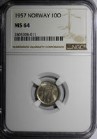 Norway Haakon VII 1957 10 Ore NGC MS64 LAST DATE TYPE TOP GRADED BY NGC KM# 396