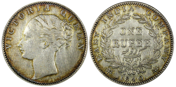 India-British Victoria Silver 1840 1 Rupee Toned KM# 457 (22 283)