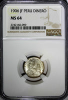 Peru Silver 1906 JF 1 Dinero NGC MS64 Mintage-826,000 Seated Liberty KM# 204.2