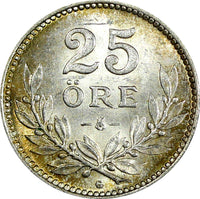 Sweden Gustaf V Silver 1937 G 25 Öre Small "G" Nice Toned KM# 785 (22 149)