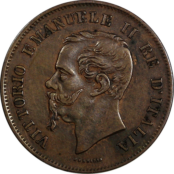 Italy Vittorio Emanuele II Copper 1861 M 5 Centesimi Milano Mint VF/XF KM#3.2(4)