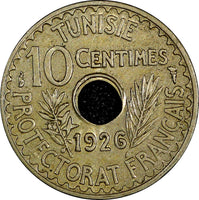 Tunisia Muhammad VI AH 1345   1926 A 10 Centimes ch.XF Toned KM# 254 (21 775)