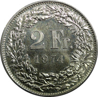 SWITZERLAND Copper-Nickel 1974 2 Francs PROOF LIKE FLASHY KM# 21a.1 (23 363)