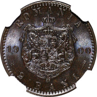 Romania Carol I 1900 B 2 Bani Hamburg Mint ,Germany NGC MS65 BN  KM27 (025)