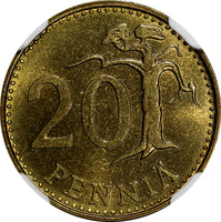 Finland Aluminum-Bronze 1964-S 20 Pennia NGC MS64 KM# 47