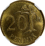 Finland Aluminum-Bronze 1964-S 20 Pennia NGC MS64 KM# 47