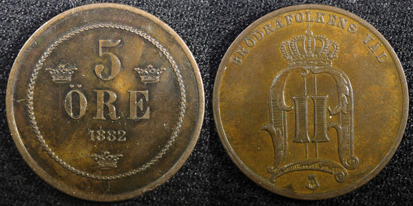SWEDEN Oscar II Bronze 1892 5 Öre 27mm Mintage-585 751 KM# 757 (22 971)