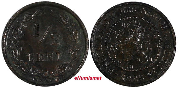 Netherlands William III Bronze 1886 1/2 Cent SCARCE DATE KM# 109.1 (20 462)