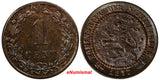 Netherlands Bronze 1877 1 Cent  UNC HIGH GRADE RED-BROWN KEY DATE KM# 107 (9425)