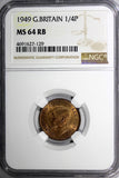 Great Britain George VI Bronze 1949 Farthing NGC MS64 RB 1st Date KM# 867 (29)