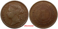 Straits Settlements Victoria Copper 1874 H 1 Cent Choice VF Condition KM# 9 (00)