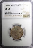 Mexico 1946 M  10 Centavos NGC MS63 Last Year Type KM# 432 (034)