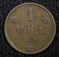 SWEDEN Oscar II Bronze 1875 1  Öre KM# 734 (22 495)