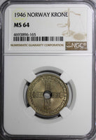 Norway Haakon VII Copper-Nickel 1946 1 Krone NGC MS64 TONED SCARCE KM# 385 (165)