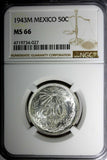 MEXICO ESTADOS UNIDOS MEXICANOS Silver 1943 M 50 Centavos NGC MS66 KM# 447