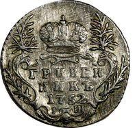 RUSSIA Elizabeth Silver 1752 IШ 10 Kopeks Grivennik Red Mint VF/XF C# 16a