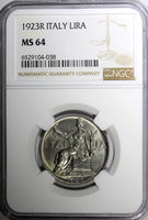 Italy Vittorio Emanuele III 1923 R 1 Lira NGC MS64 GEM BU KM# 62 (38)