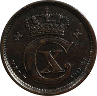 Denmark Christian X Bronze 1917 VBP; GJ 1 Ore KEY DATE SCARCE KM# 812.1