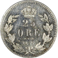 SWEDEN Oscar I Silver 1856 ST 25 Ore SCARCE UNC KM# 684 (21 662)