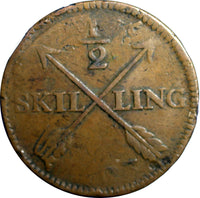 SWEDEN COPPER 1803 1/2 SKILLING OVERSTRUCK ON 1 ORE S.M. 1748 (FULL DATE )/383/