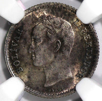 VENEZUELA Silver 1948 25 Centimos NGC UNC DETAILS Nice Toned Y# 20