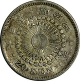 Japan Meiji (1867-1912) Silver Yr.40(1907) 20 Sen XF Toned Y# 30 (18 800)