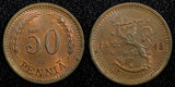 Finland Copper 1943 S 50 Penniä WWII Issue UNC KM# 26a (24 146)