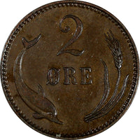 Denmark Christian IX Bronze 1906 VBP 2 Ore Last Year Type ch XF KM# 793.2 (186)