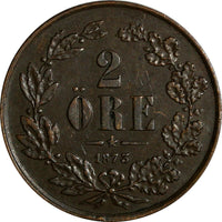 SWEDEN Oscar II (1872-1905) Bronze 1873 L.A. 2 Ore 1 YEAR TYPE KM# 729 (14405)