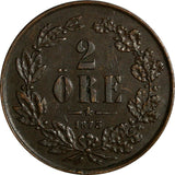 SWEDEN Oscar II (1872-1905) Bronze 1873 L.A. 2 Ore 1 YEAR TYPE KM# 729 (14405)