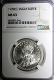 India-British George V Silver 1920 (C) Rupee NGC MS63 Calcutta Mint KM# 524 (44)