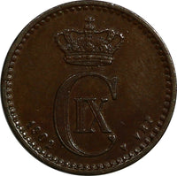 Denmark Christian IX Copper 1902/802 1 Ore OVERDATE XF Condition  KM# 792.2