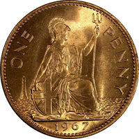 Great Britain Elizabeth II Bronze 1967 1 Penny FULL RED BU KM# 897 (18 608)