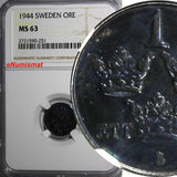 SWEDEN Gustaf V IRON 1944 1 ORE NGC MS63 1 GRADED HIGHER WWII Issue KM# 810 (51)