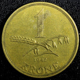 Denmark Christian X Aluminum-Bronze 1942 NS 1 Krone WWI Issue KM# 835 (23 592)